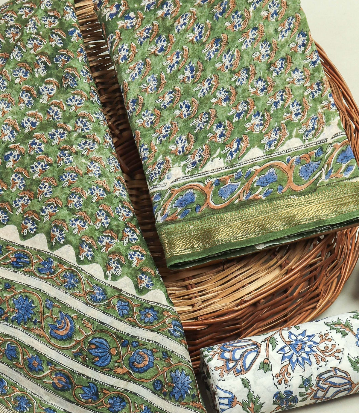 Hand Block Printed Maheshwari Silk Suit with Maheshwari Silk Dupatta