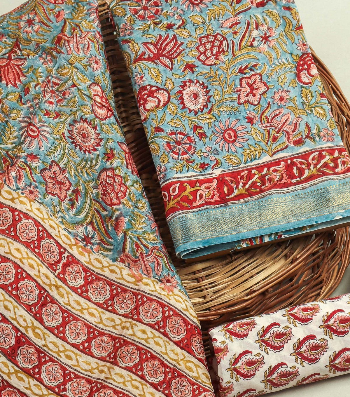 Hand Block Printed Maheshwari Silk Suit with Maheshwari Silk Dupatta