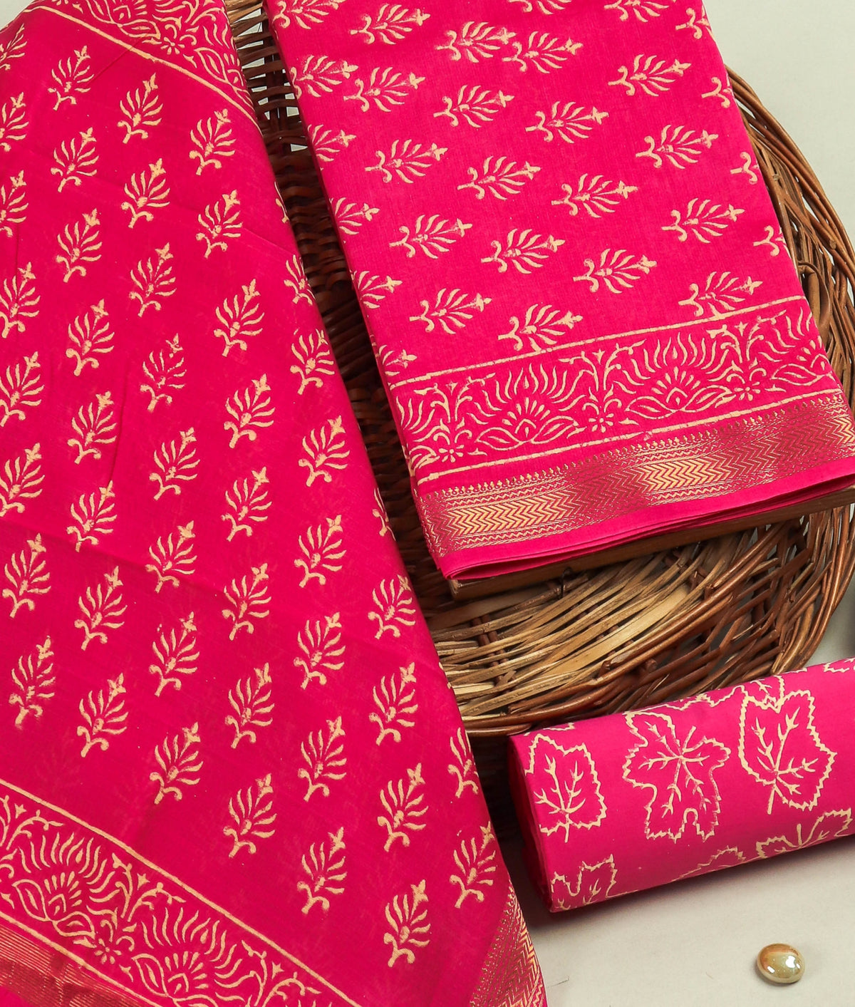 Hand Block Printed Maheshwari Silk Suit with Maheshwari Silk Dupatta