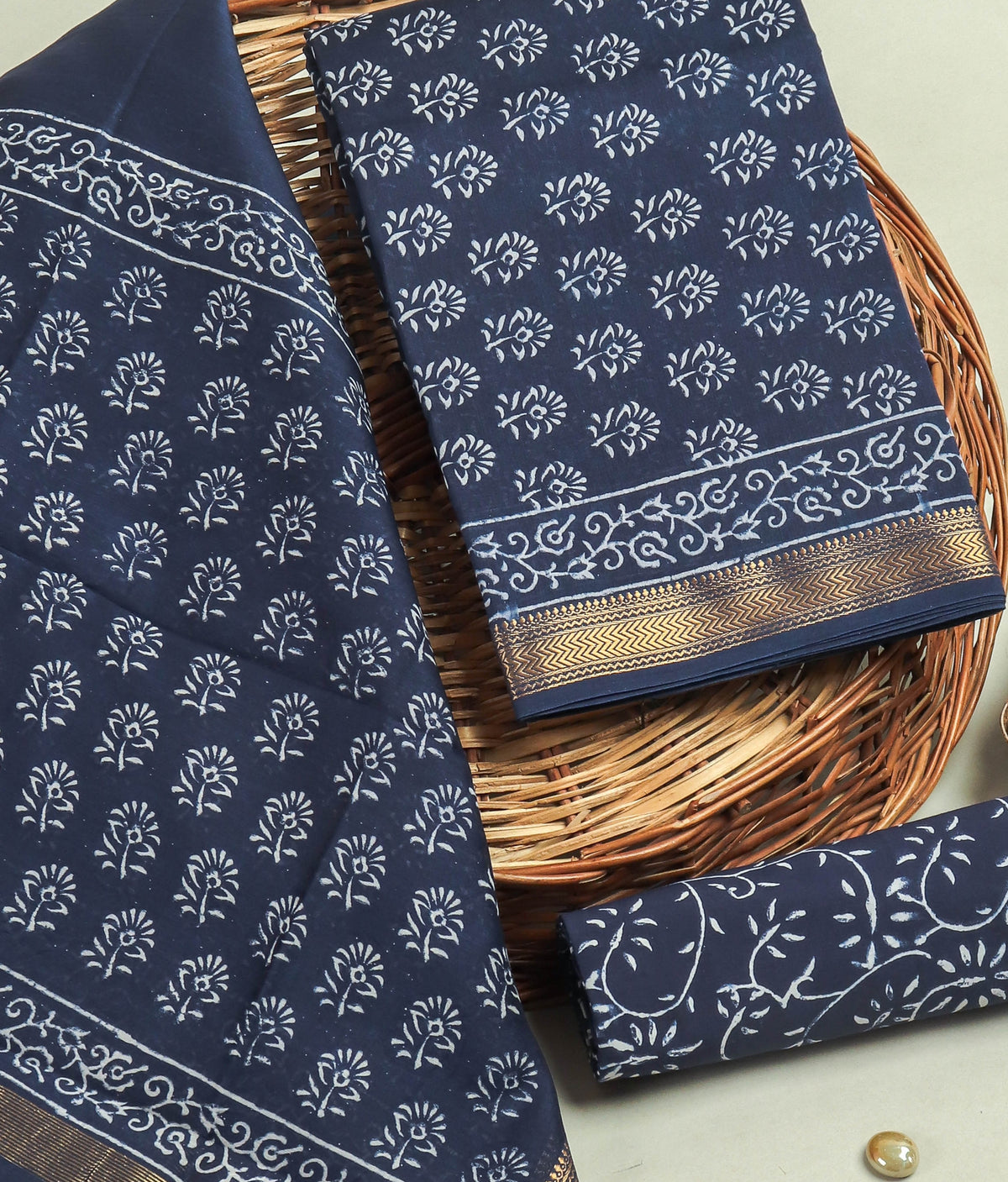 Hand Block Printed Maheshwari Silk Suit with Maheshwari Silk Dupatta