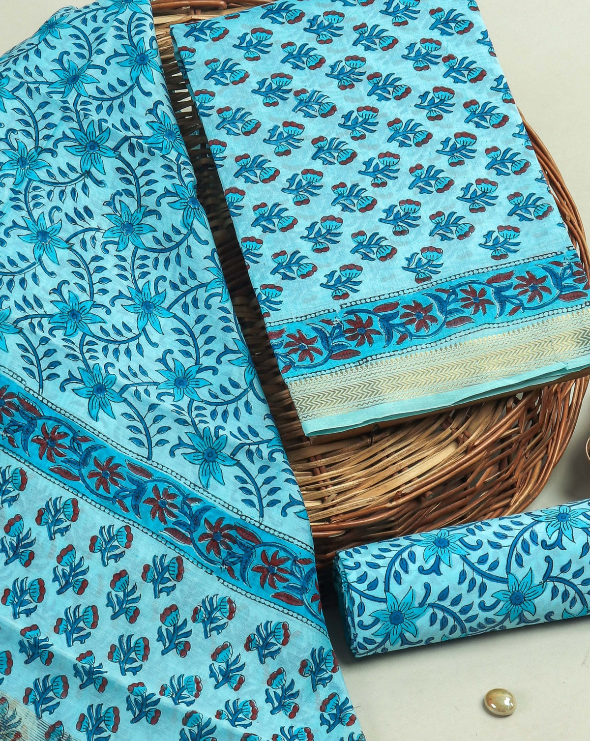 Hand Block Printed Maheshwari Silk Suit with Maheshwari Silk Dupatta