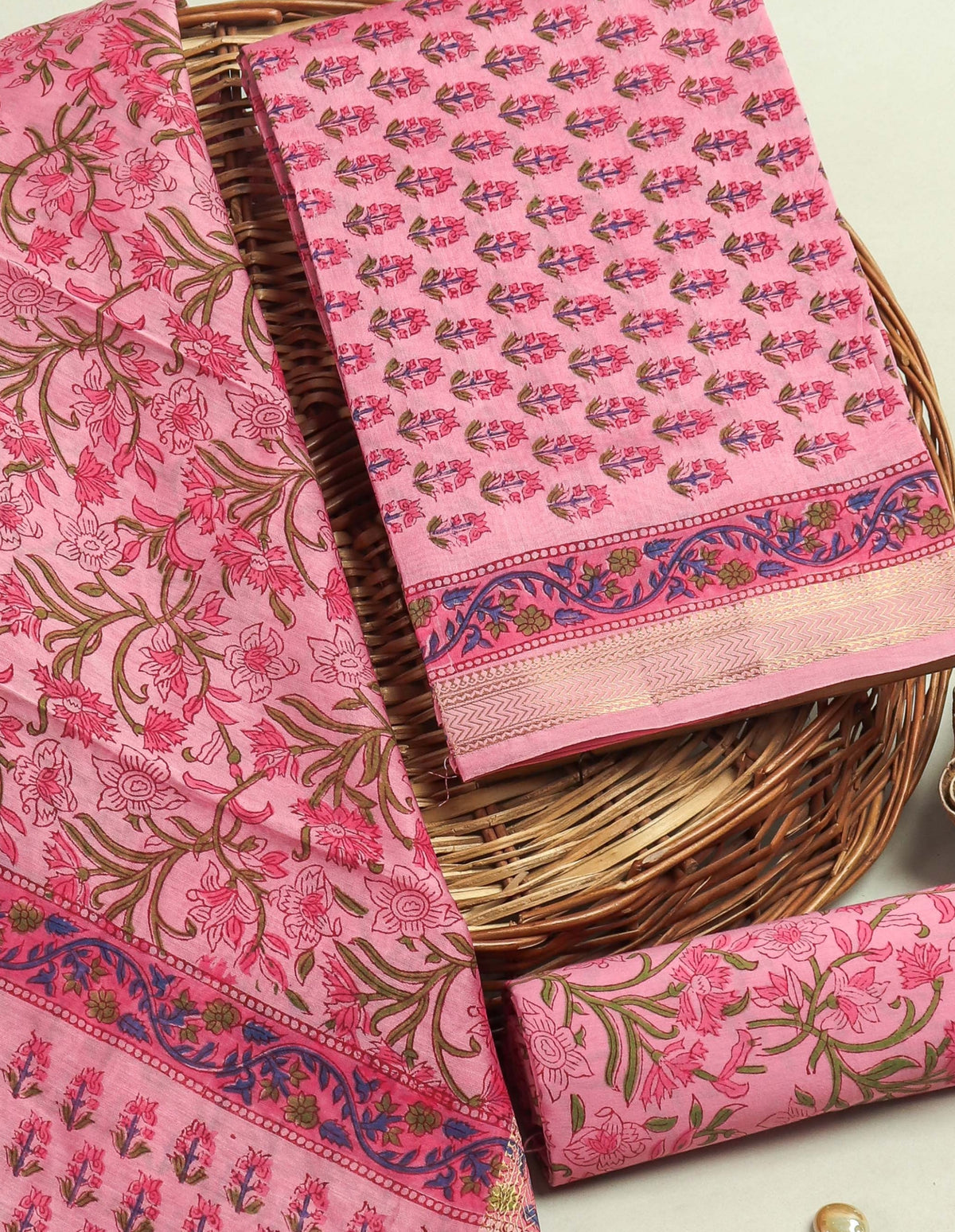 Hand Block Printed Maheshwari Silk Suit with Maheshwari Silk Dupatta