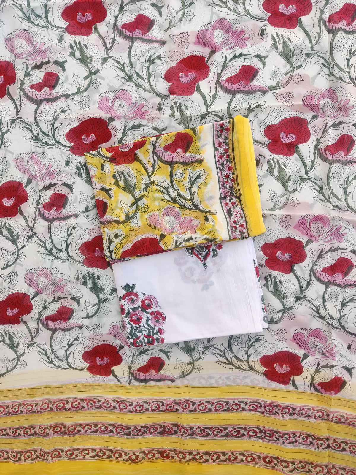 Hand Block Printed Georgette Suit with Georgette Dupatta
