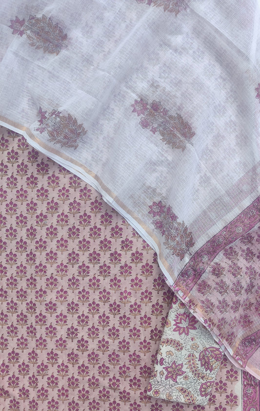 Hand Block Printed Cotton Suit with Cotton Kota Doria dupatta