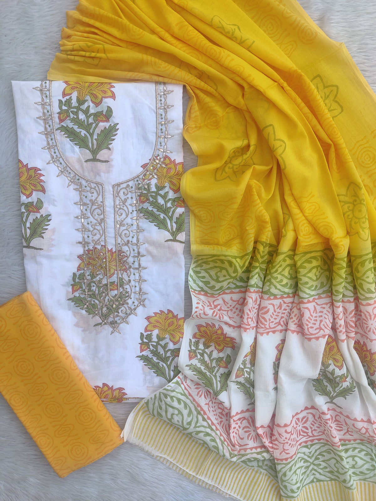 FLORAL PRINTED COTTON GOTA PATTI SUIT WITH COTTON DUPATTA1