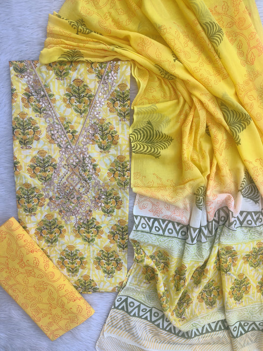 FLORAL PRINTED COTTON GOTA PATTI SUIT WITH COTTON DUPATTA1