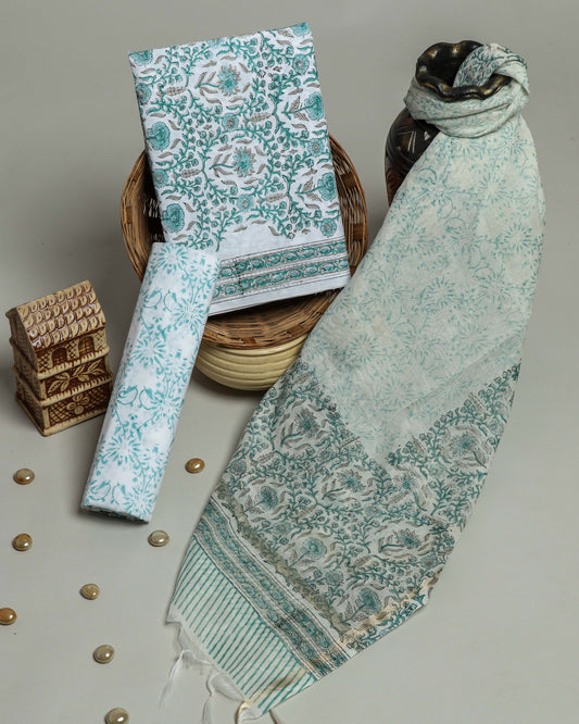 Hand Block Printed Cotton Suit with Chanderi Dupatta
