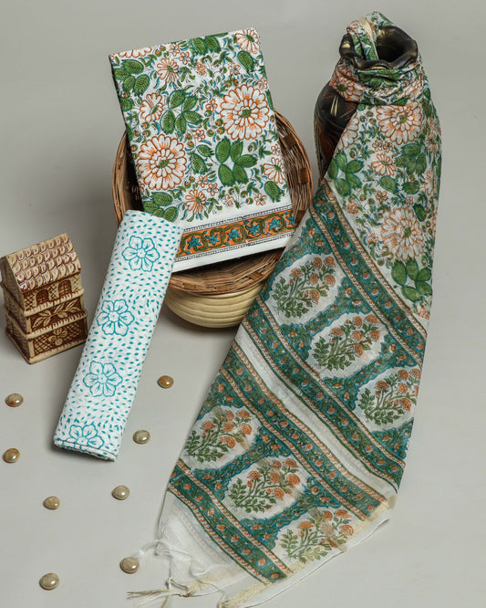 Hand Block Printed Cotton Suit with Chanderi Dupatta