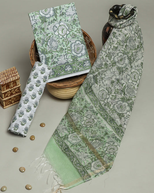 Hand Block Printed Cotton Suit with Chanderi Dupatta1