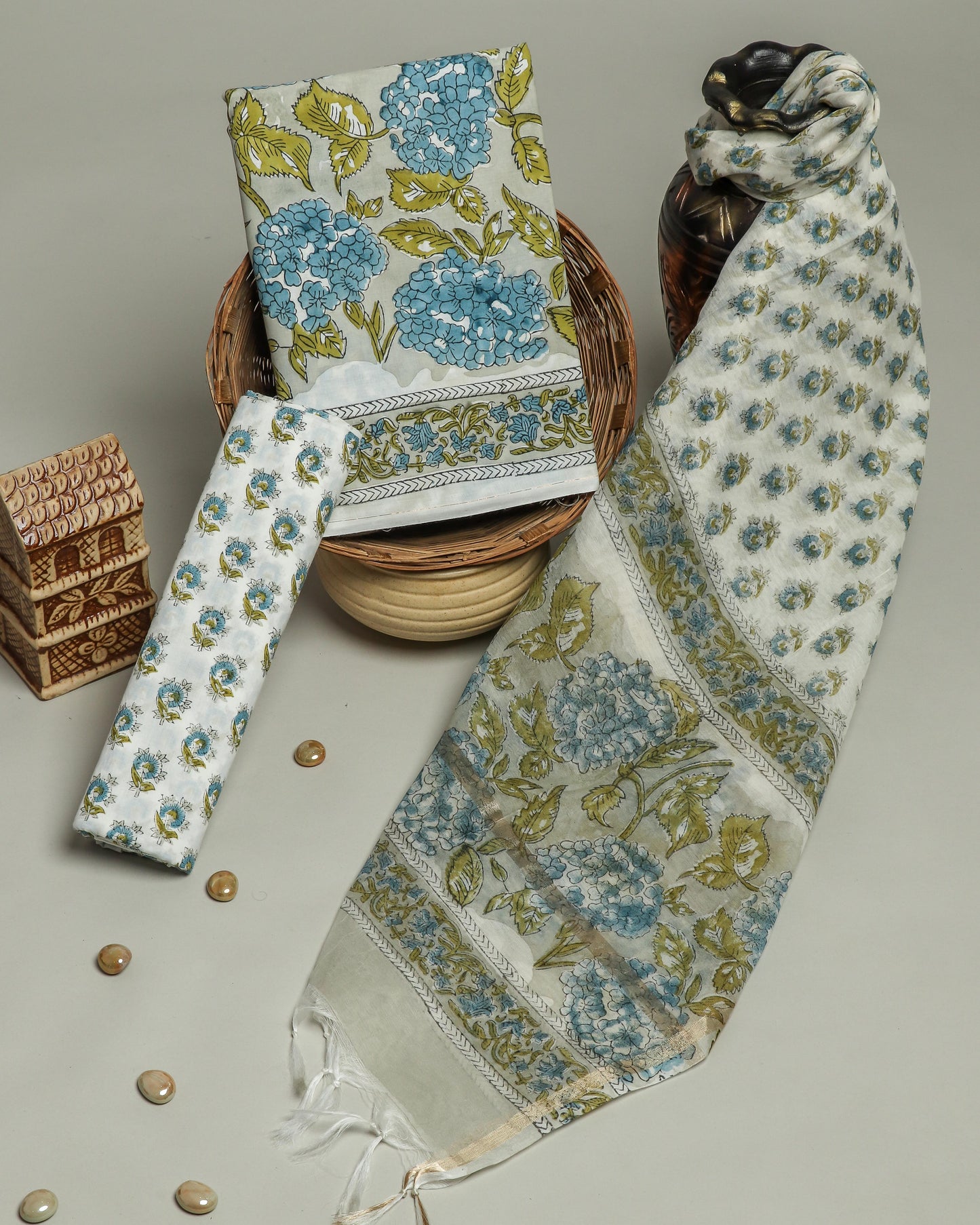 Hand Block Printed Cotton Suit with Chanderi Dupatta9