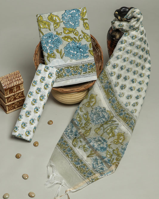 Hand Block Printed Cotton Suit with Chanderi Dupatta9