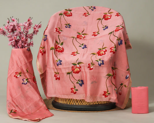 Hand Painted Maheshwari Silk Suit with Maheshwari Silk Dupatta