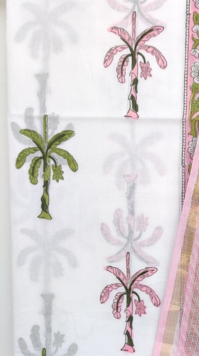 Hand Block Printed Cotton Suit with Cotton Kota Doria dupatta