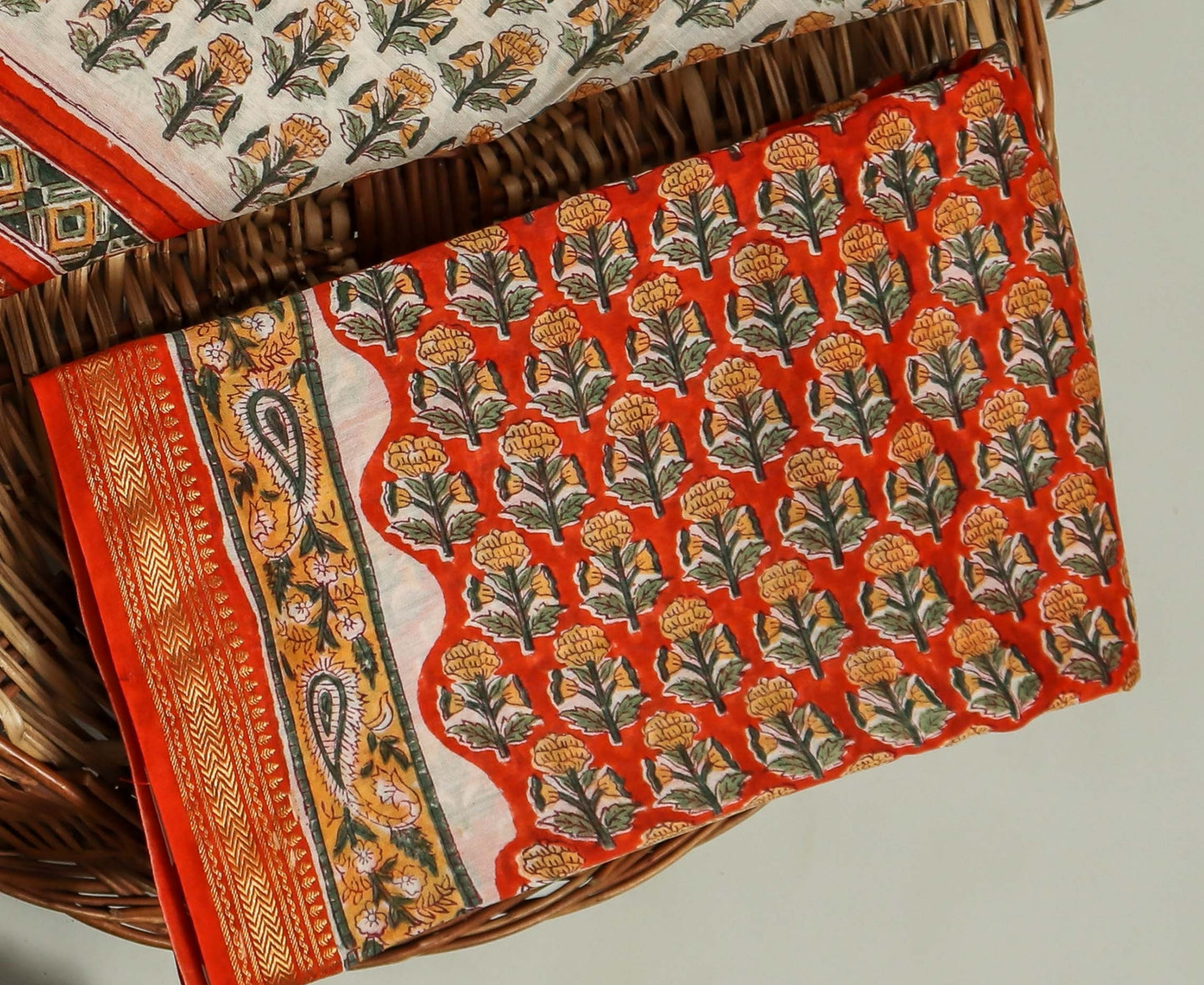 Hand Block Printed Maheshwari Silk Suit with Maheshwari Silk Dupatta