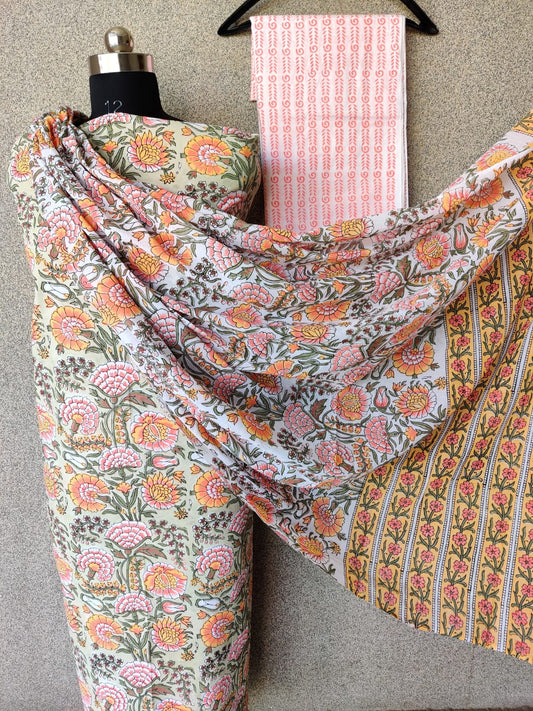 Floral Printed Cotton Suit set with mulmul dupatta