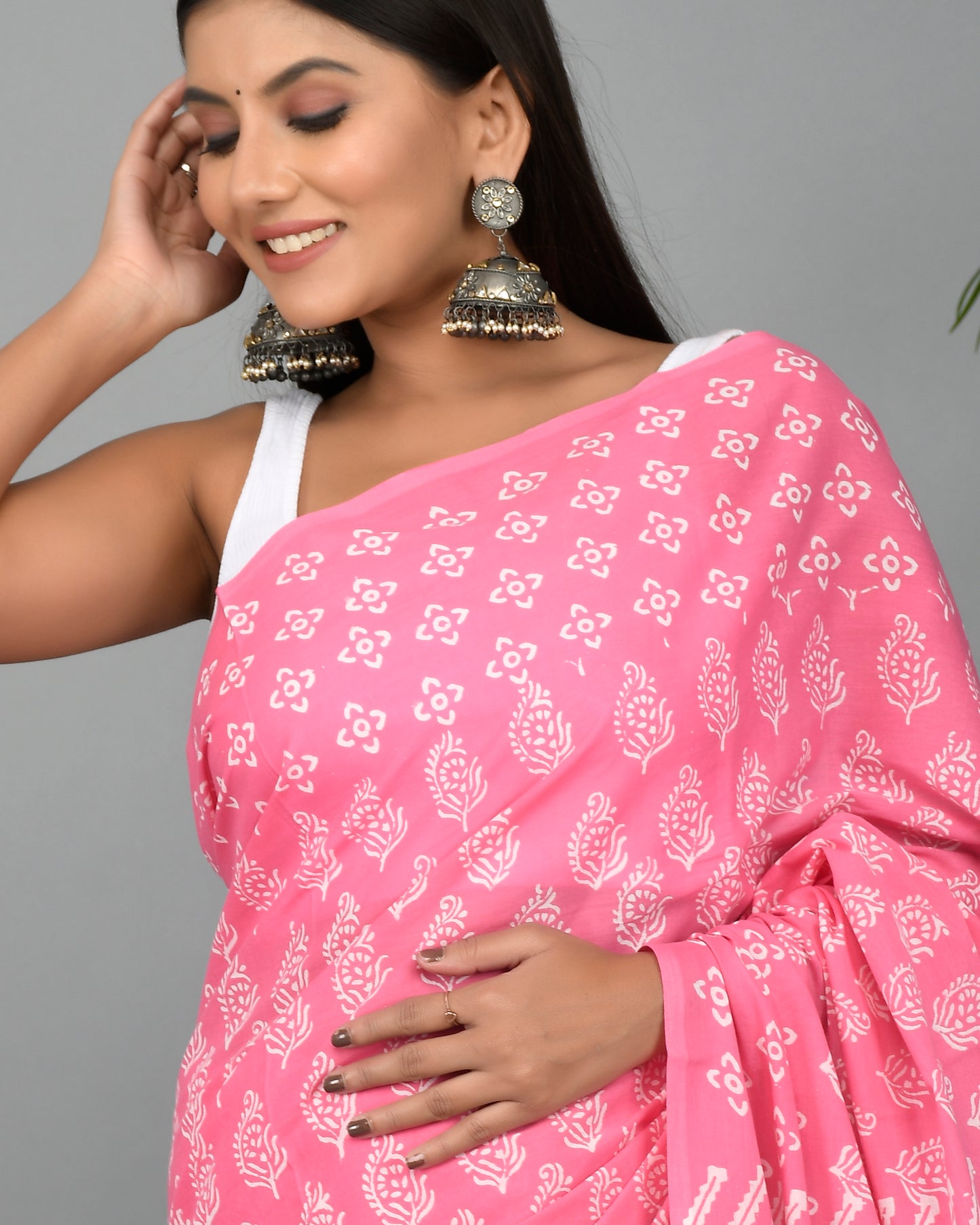 Baby Pink Cotton Mulmul Saree with Blouse Piece