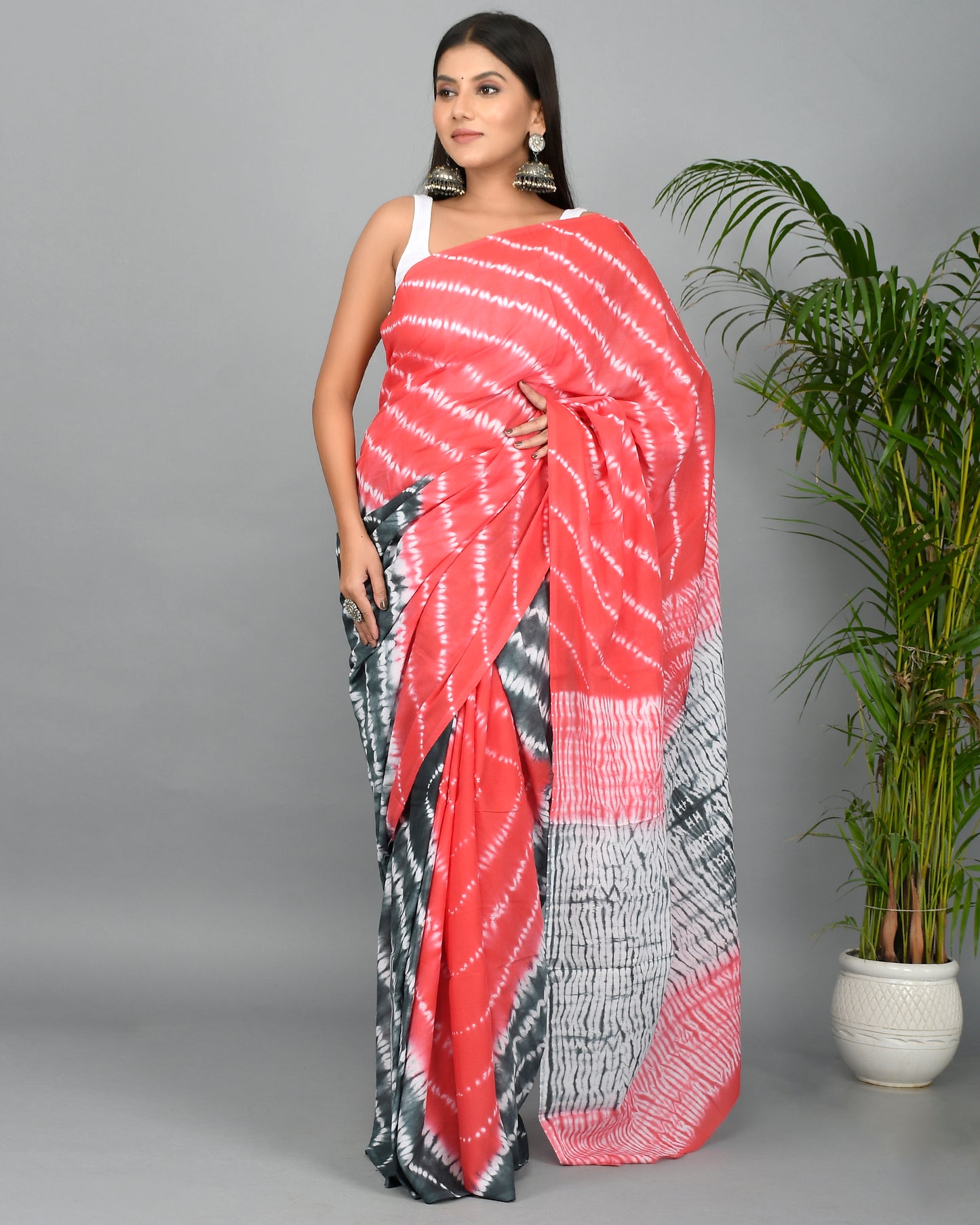 Lehriya Cotton Mulmul Saree with Blouse Piece