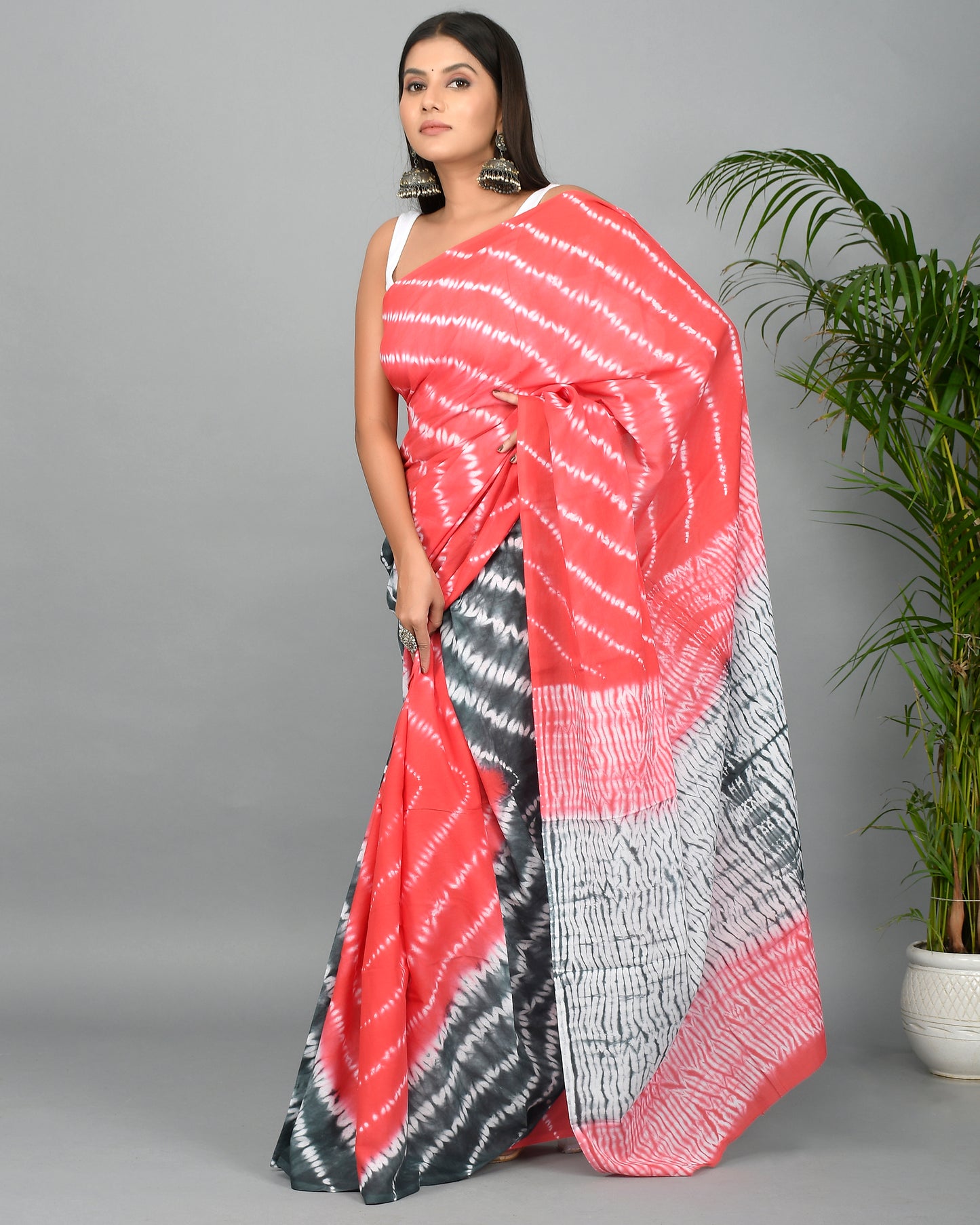 Lehriya Cotton Mulmul Saree with Blouse Piece
