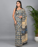 Bagru Printed Cotton Mulmul Saree with Blouse Piece