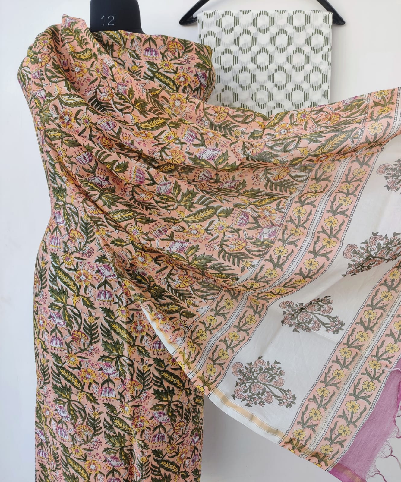 BLOCK PRINTED CHANDERI SILK SUITS WITH CHANDER SILK DUPATTA