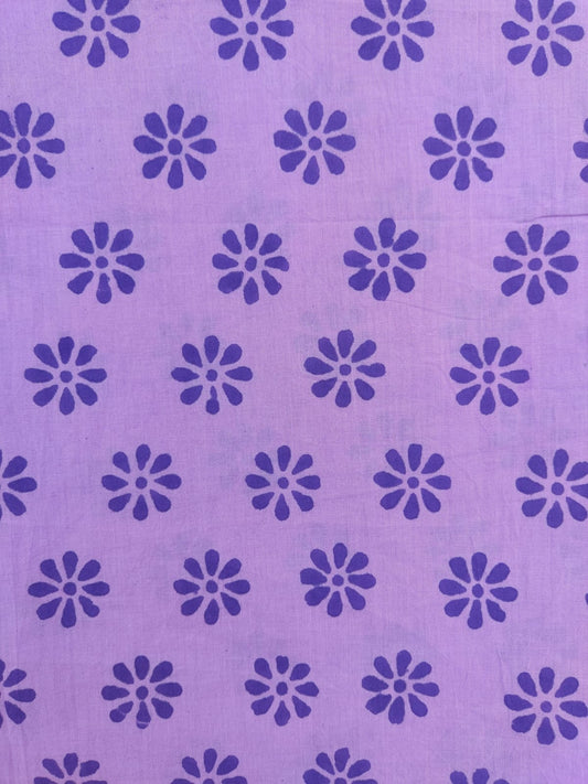 Lilac Hand Block Printed Unstitched Cotton Suit with Mulmul Dupatta