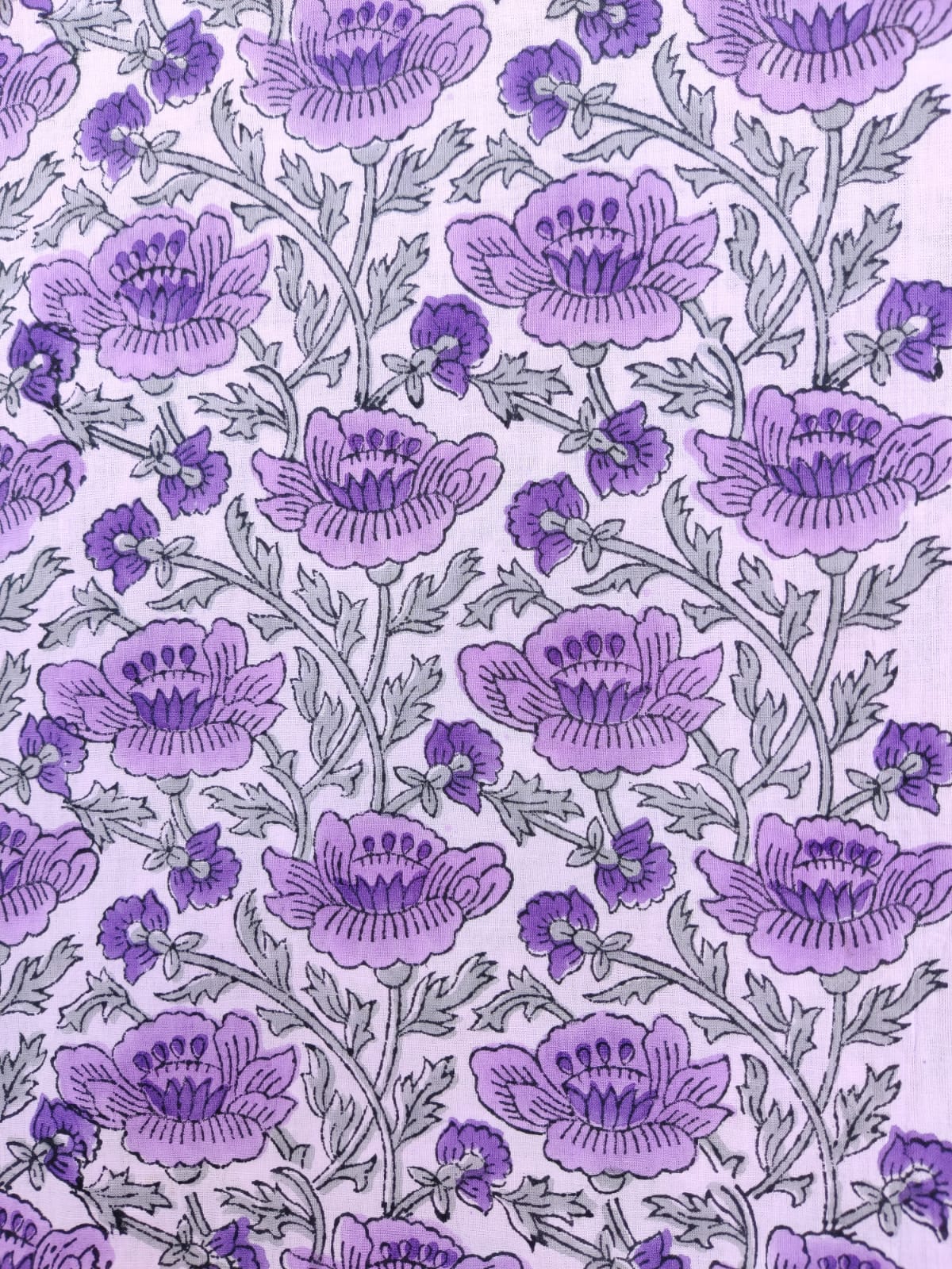 Lilac Hand Block Printed Unstitched Cotton Suit with Mulmul Dupatta