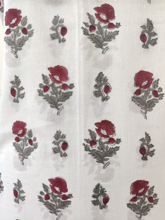 Hand Block Printed Cotton Suit With Mulmul Cotton Dupatta