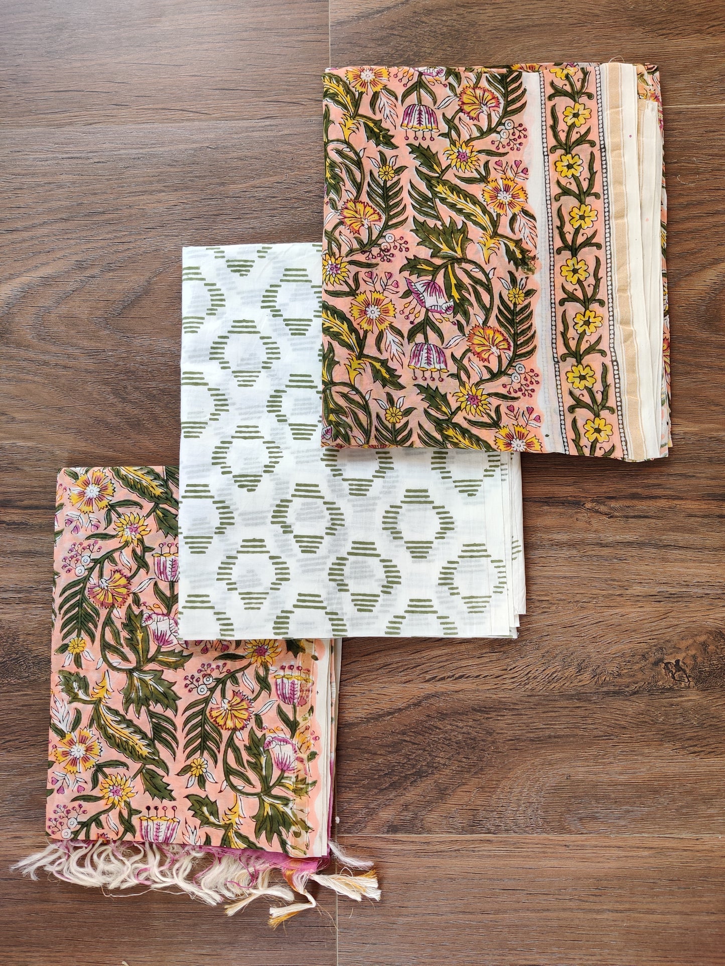 BLOCK PRINTED CHANDERI SILK SUITS WITH CHANDER SILK DUPATTA