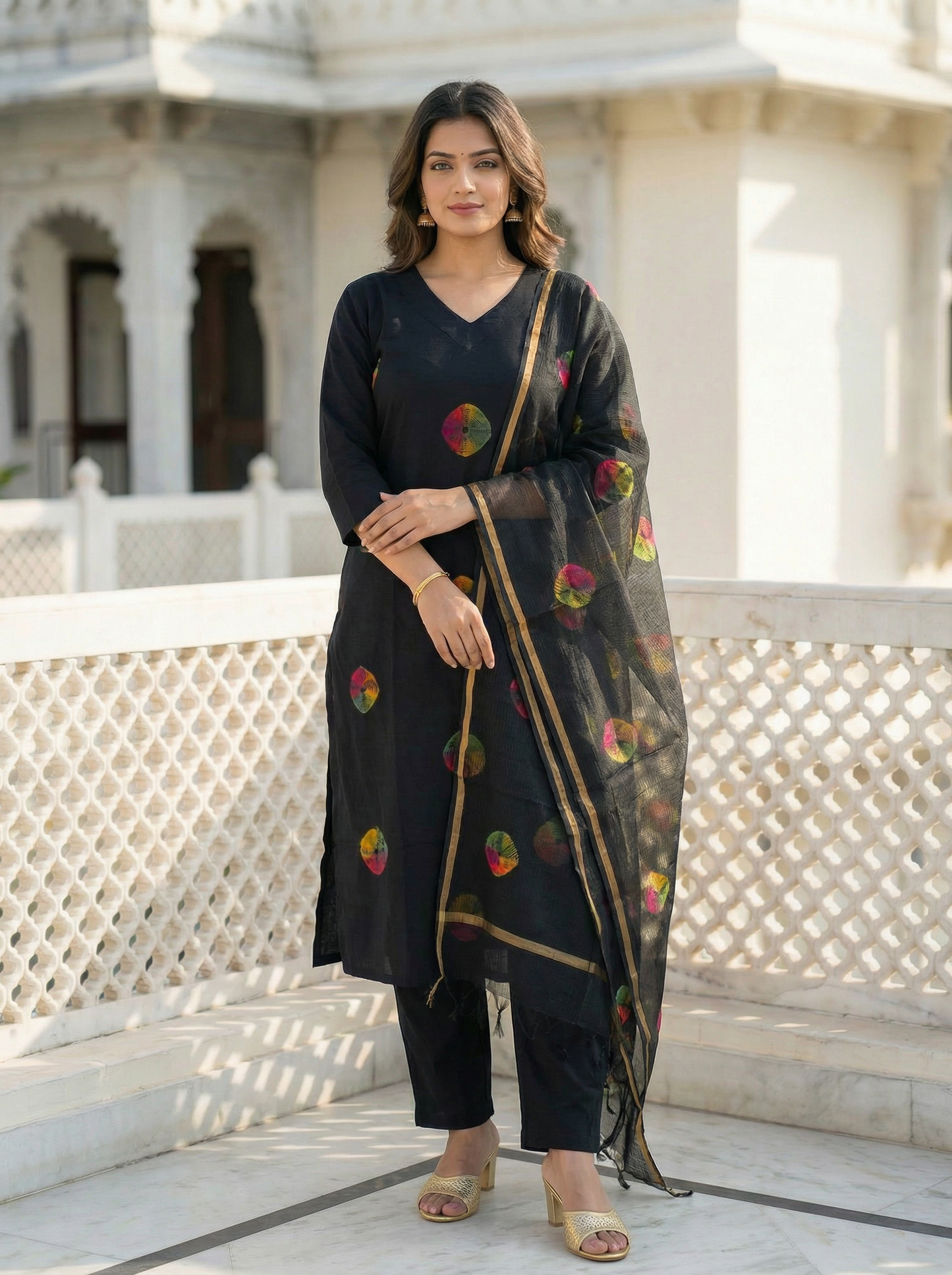 STITCHED Hand Block Printed Cotton suit with kota doria Dupatta