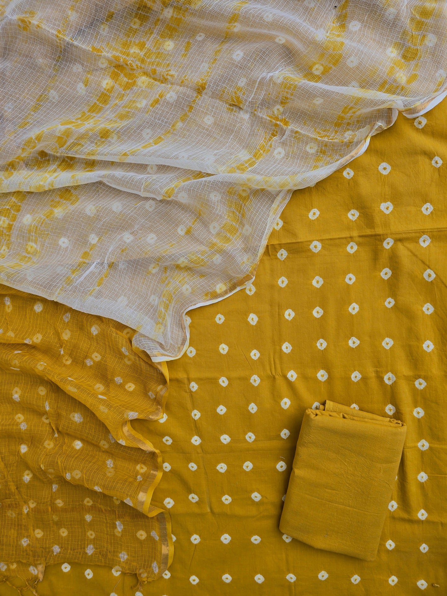 (BANDHEJ) Cotton Suit with Cotton Kota Doria dupatta