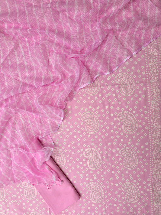 BANDHEJ PRINTED COTTON SUIT WITH LEHRIYA KOTA DORIA DUPATTA