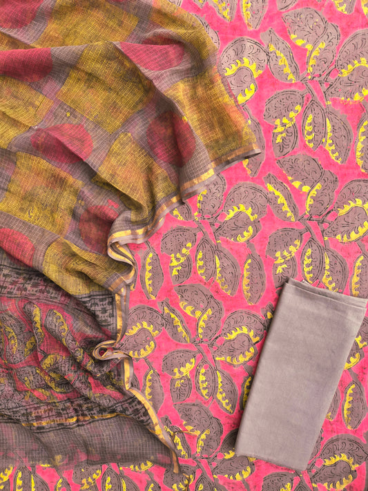 NASHPAL POMEGRANATE DYE COTTON SUIT WITH KOTA DORIA DUPATTA