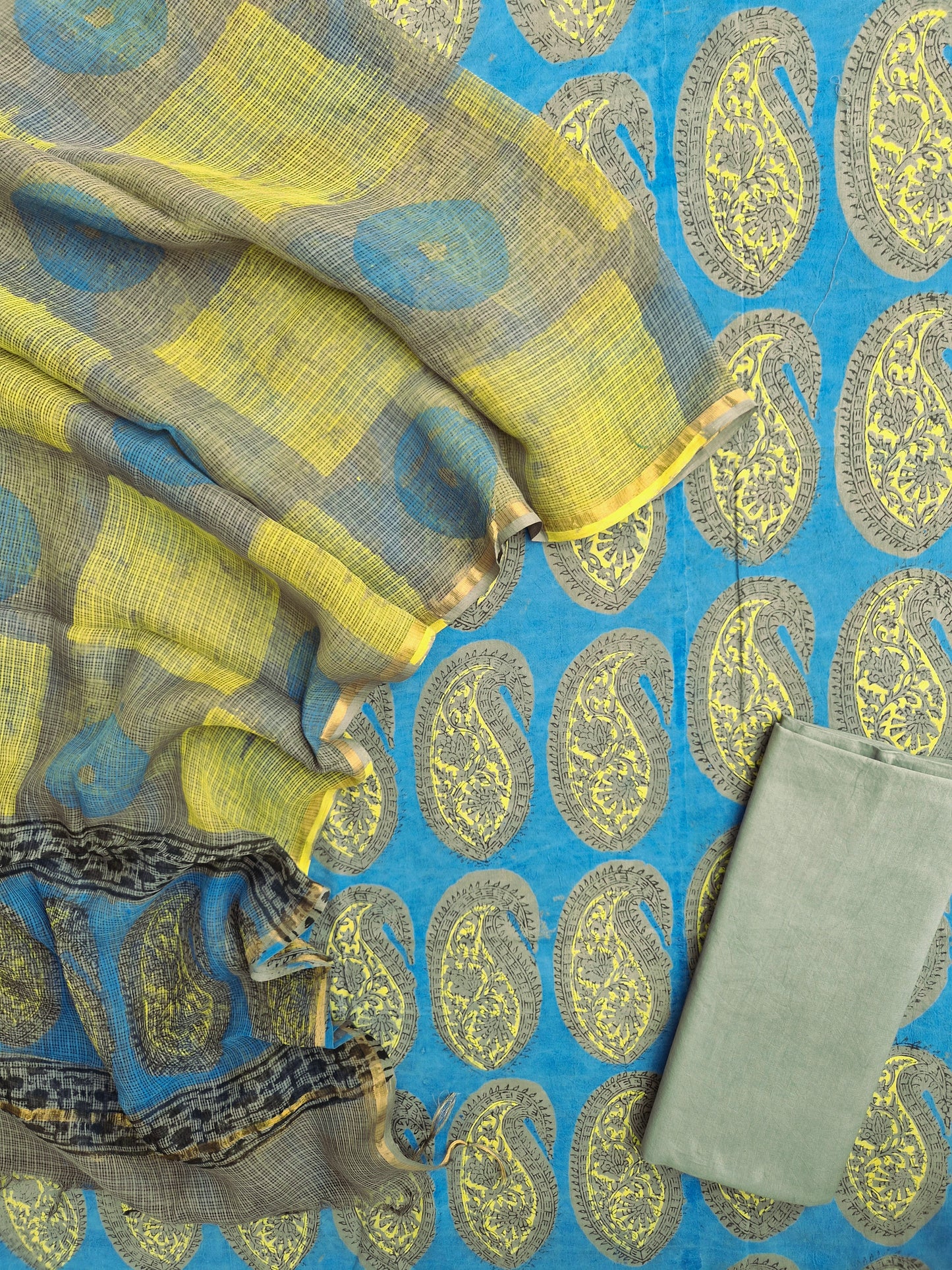 NASHPAL POMEGRANATE DYE COTTON SUIT WITH KOTA DORIA DUPATTA