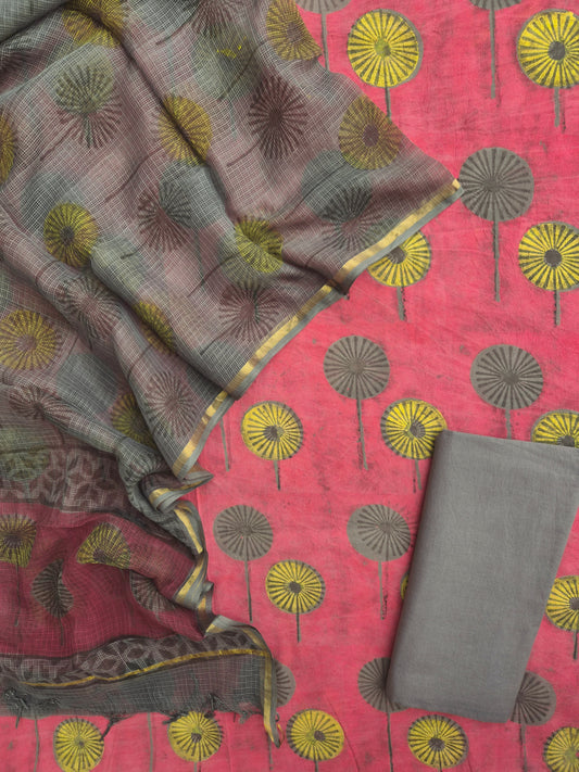 NASHPAL POMEGRANATE DYE COTTON SUIT WITH KOTA DORIA DUPATTA