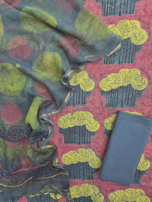 NASHPAL POMEGRANATE DYE COTTON SUIT WITH KOTA DORIA DUPATTA
