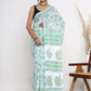 Hand Block Printed Green Floral Cotton Mulmul Saree with Blouse Piece