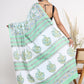 Hand Block Printed Green Floral Cotton Mulmul Saree with Blouse Piece