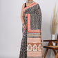 Hand Block Printed Green Floral Cotton Mulmul Saree with Blouse Piece