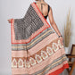 Hand Block Printed Green Floral Cotton Mulmul Saree with Blouse Piece
