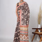 Hand Block Printed Green Floral Cotton Mulmul Saree with Blouse Piece