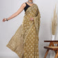 Hand Block Printed Green Floral Cotton Mulmul Saree with Blouse Piece
