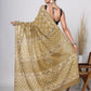 Hand Block Printed Green Floral Cotton Mulmul Saree with Blouse Piece
