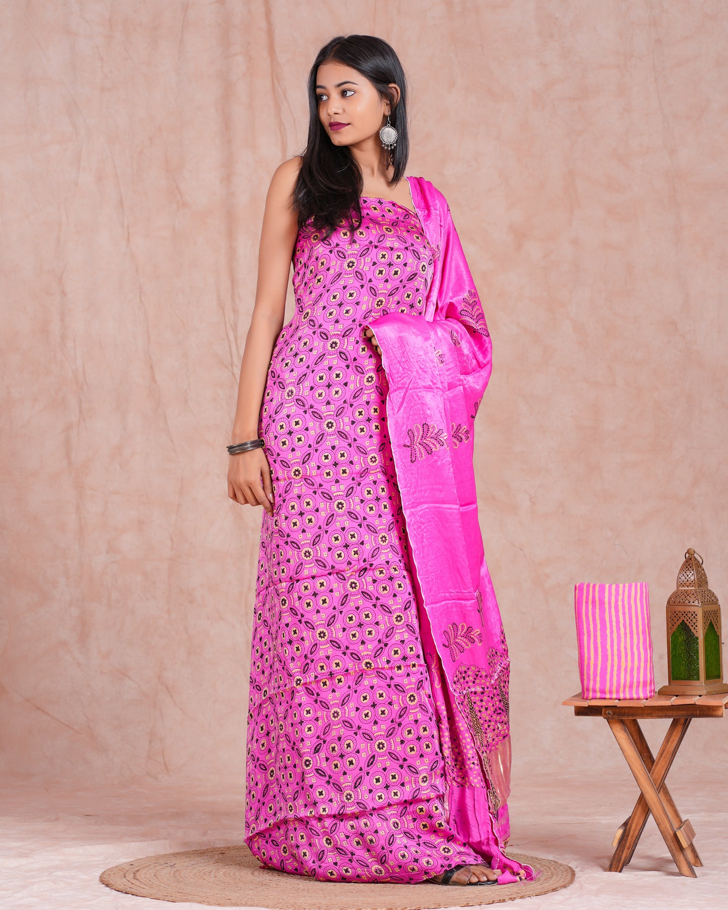 Hand Block Printed Modal Silk Suit with Modal Silk Lagdi Patta Dupatta