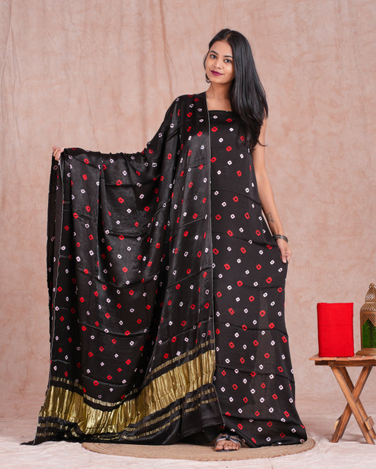 Bandhej Modal Silk Suit with Modal Silk Lagdi Patta Dupatta