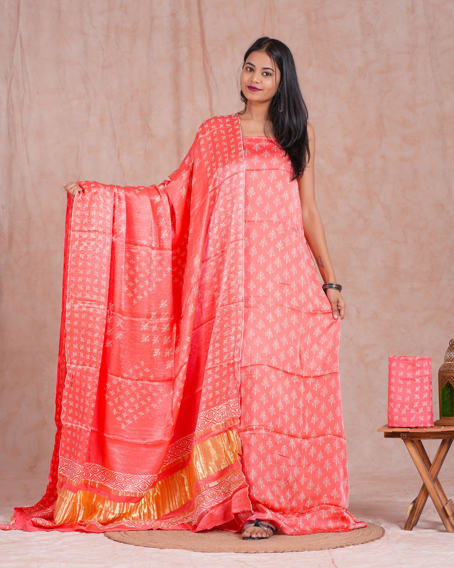 Hand Block Printed Modal Silk Suit with Modal Silk Lagdi Patta Dupatta