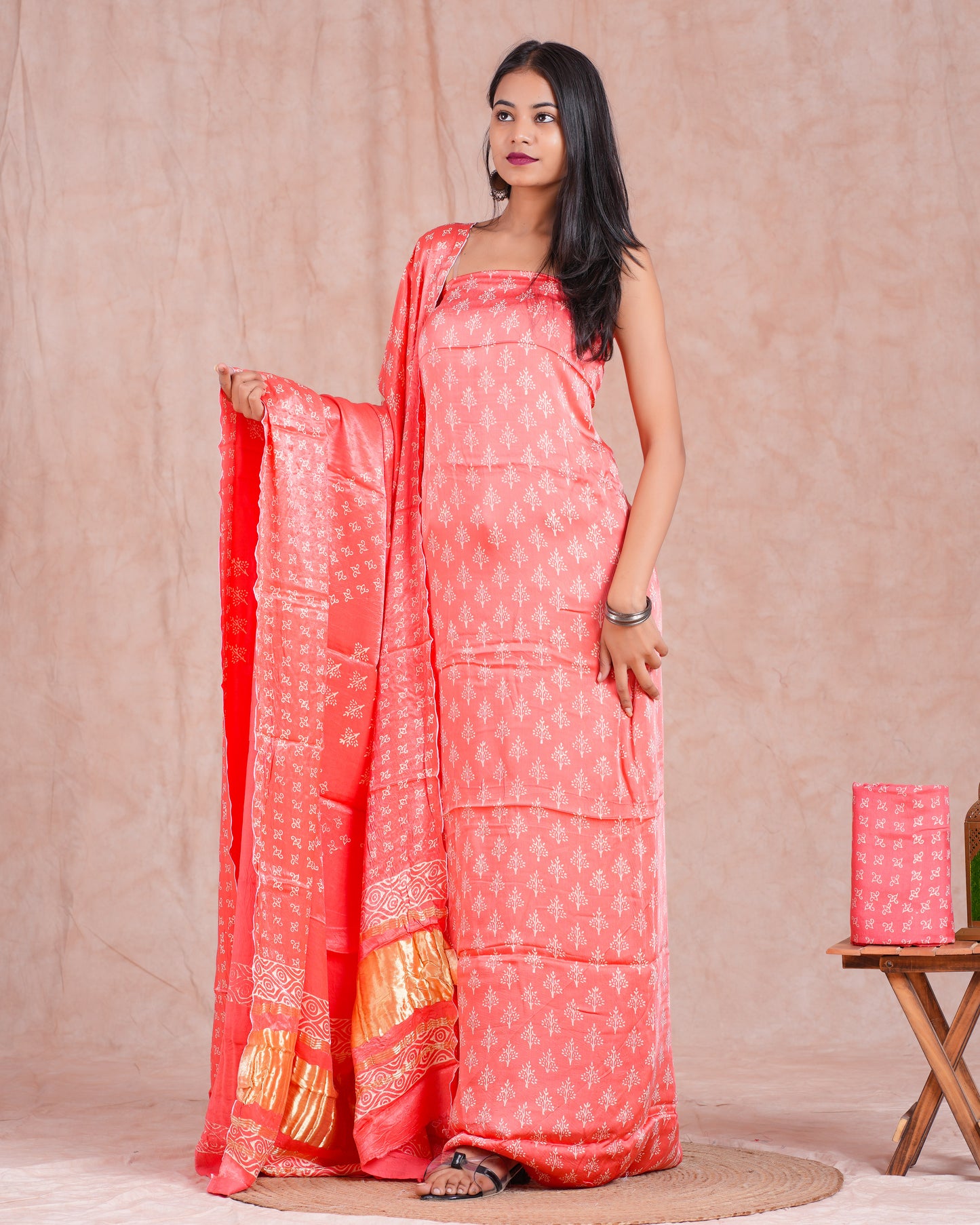 Hand Block Printed Modal Silk Suit with Modal Silk Lagdi Patta Dupatta