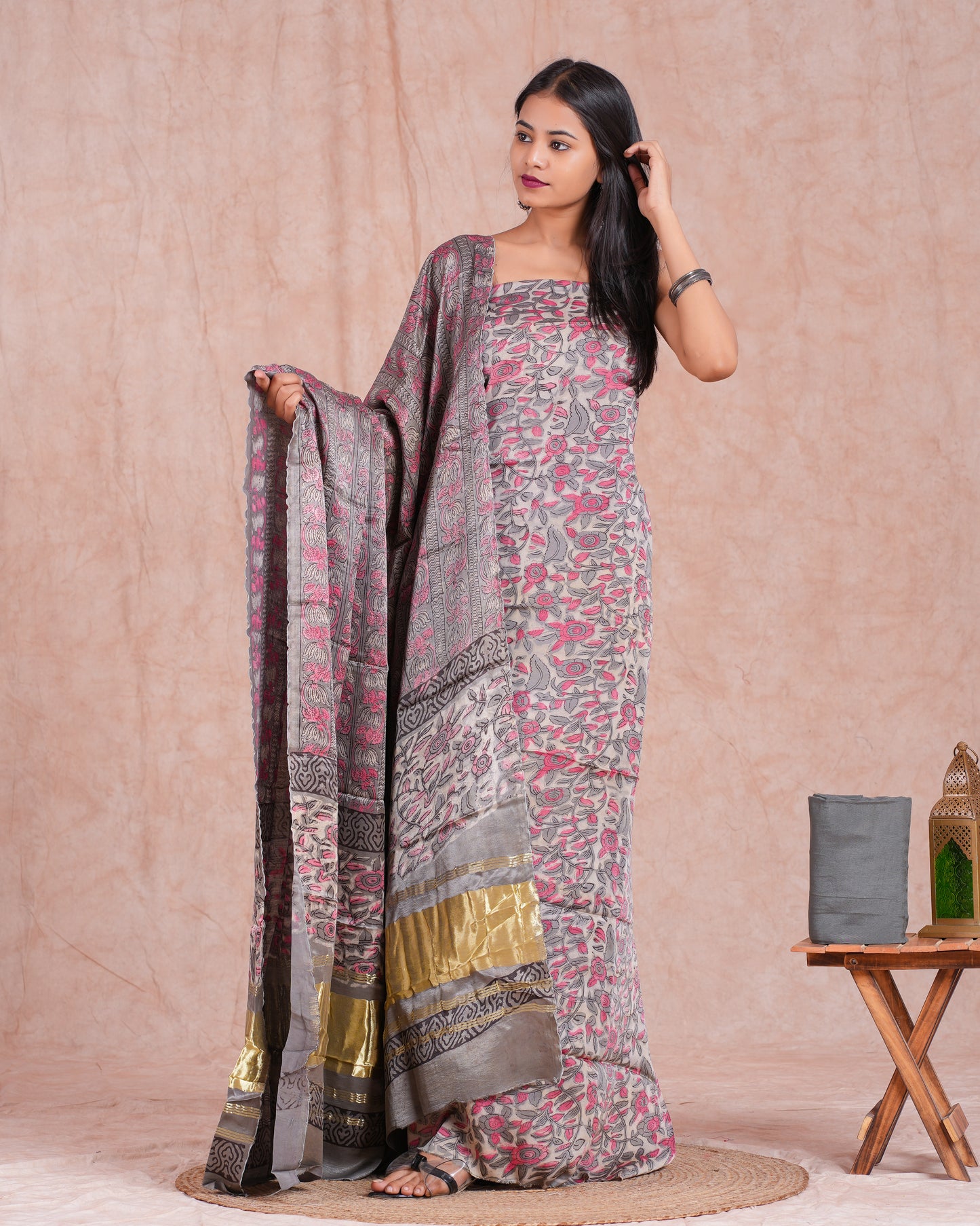 Vanaspati Ajrakh Hand Block Printed Modal Silk Suit with Modal Silk Lagdi Patta Dupatta