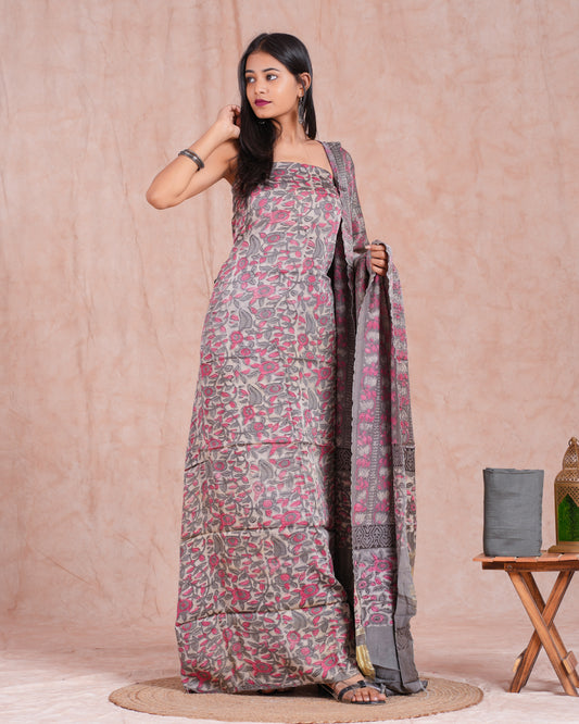 Vanaspati Ajrakh Hand Block Printed Modal Silk Suit with Modal Silk Lagdi Patta Dupatta