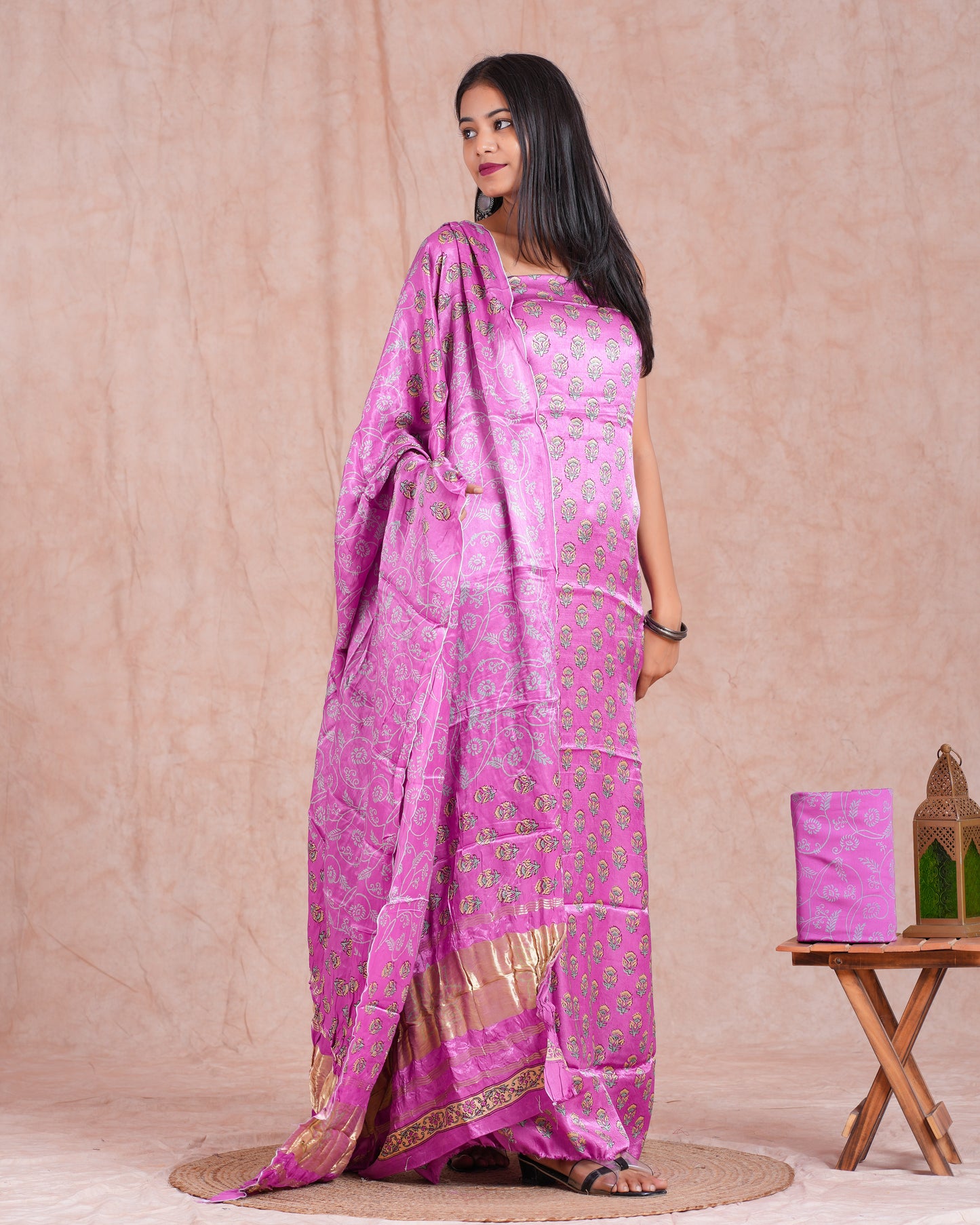Hand Block Printed Modal Silk Suit with Modal Silk Lagdi Patta Dupatta