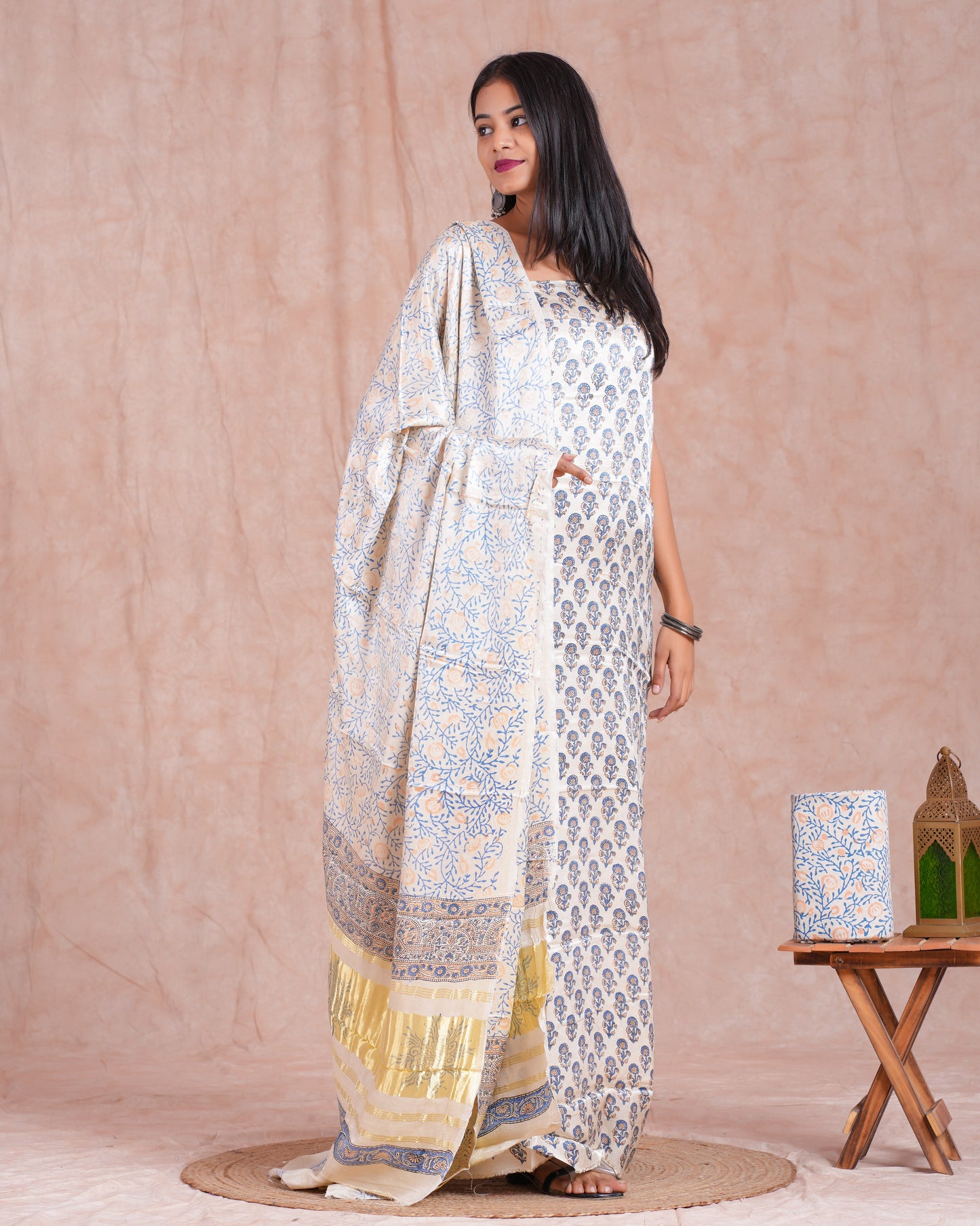 Hand Block Printed Modal Silk Suit with Modal Silk Lagdi Patta Dupatta